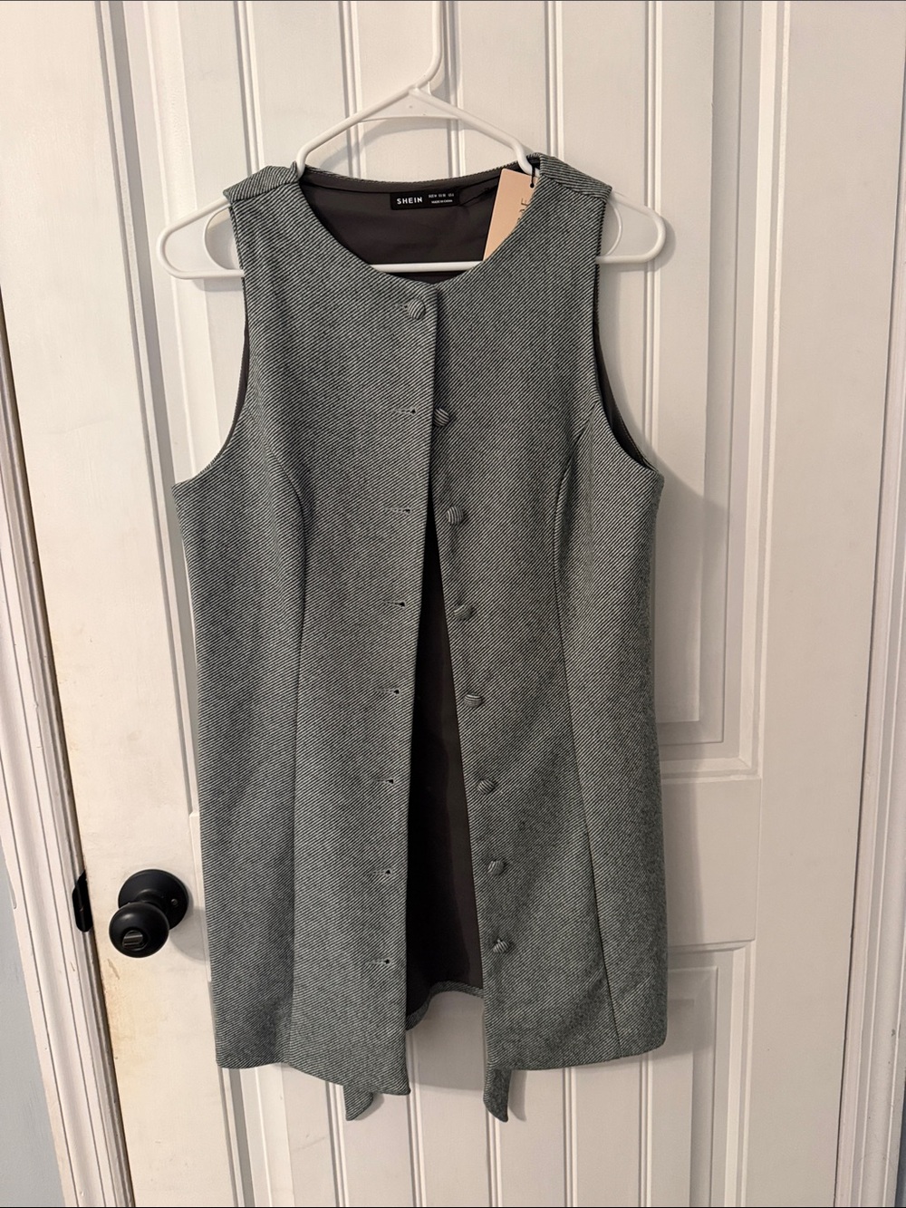 SHEIN Grey Herringbone Sleeveless Long Vest
